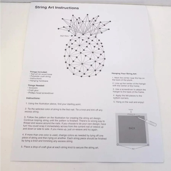 Hampton Pineapple String Art Craft Kit 10”x10” Wood Wall Hanging New - Picture 3 of 3